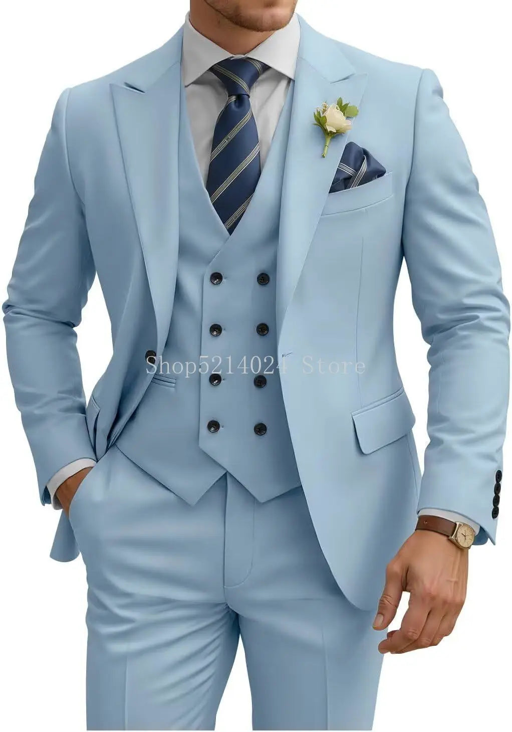 Costume Homme 3 Pièces Slim Fit Double Boutonnage Mariage Bal de Promo Dîner d'Affaires Formel Tuxedo