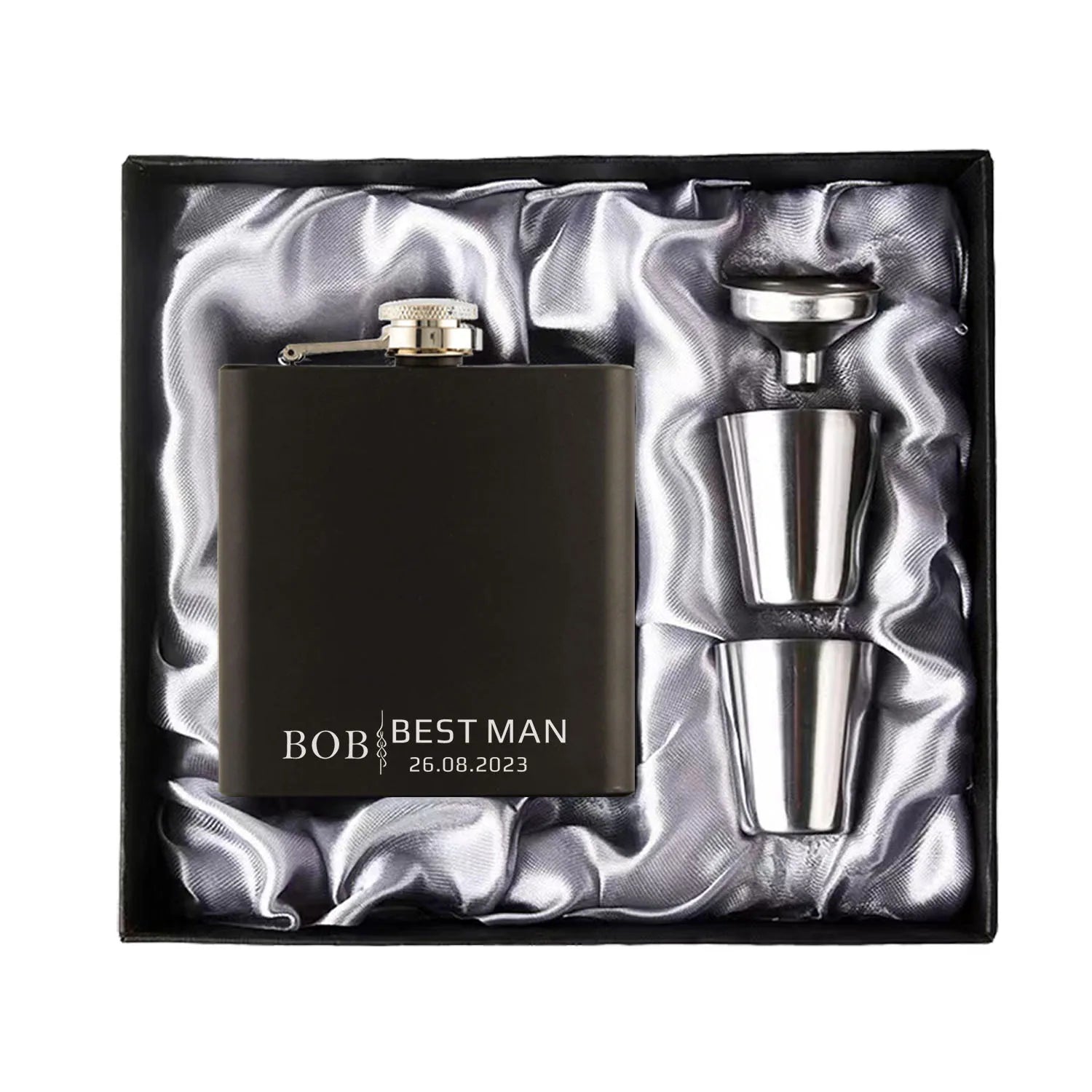 Personalized 6oz Hip Flask Set | Custom Name & Logo | Groom, Best Man & Groomsmen Gift
