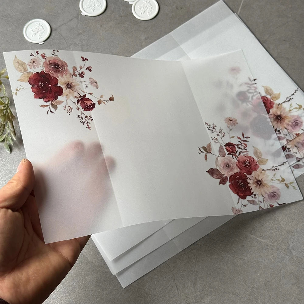 20pcs Watercolor flower Vellum  Wrap suitable for a 5 x 7 Wedding Invitation,vellum jacket,custom invitation