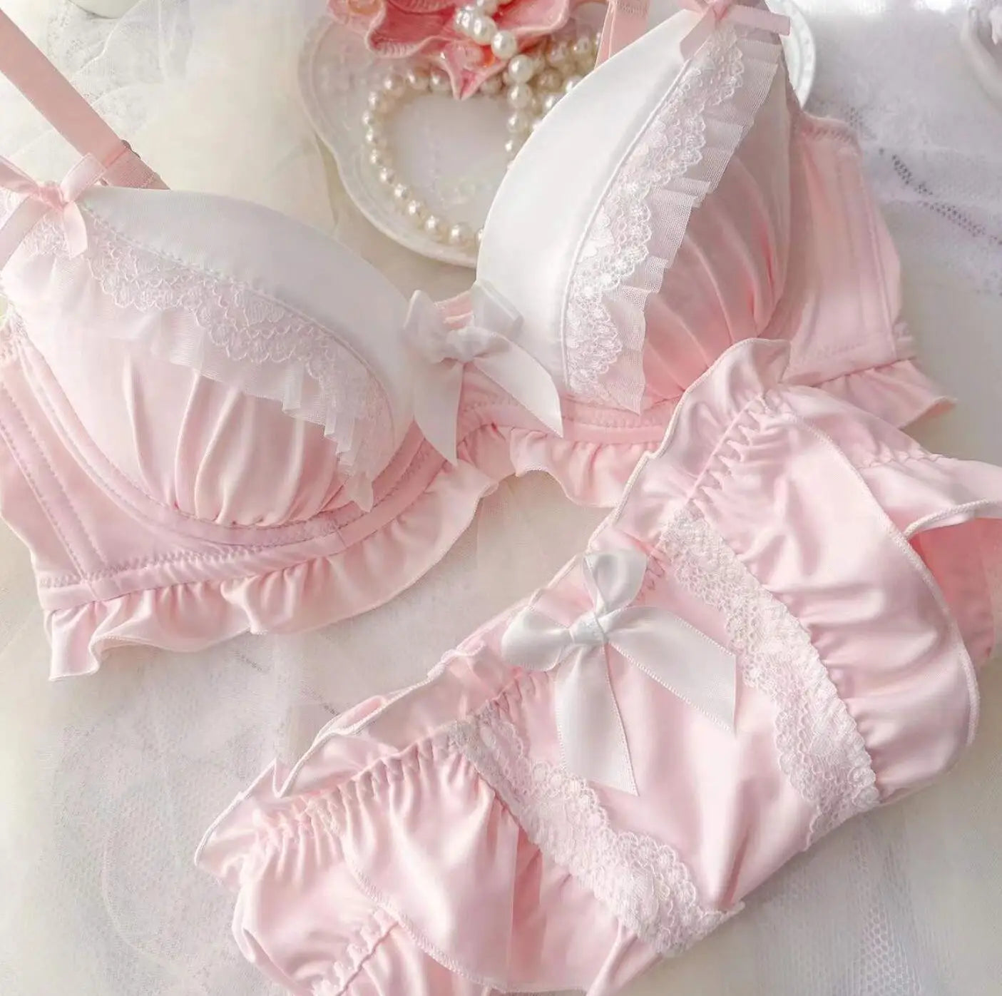 2023 New Arrival 100% Real Photo Lolita Fashion Kawaii Cute college girl Push Up Ruffle Bra Panties Set Underwear Brief Lingerie