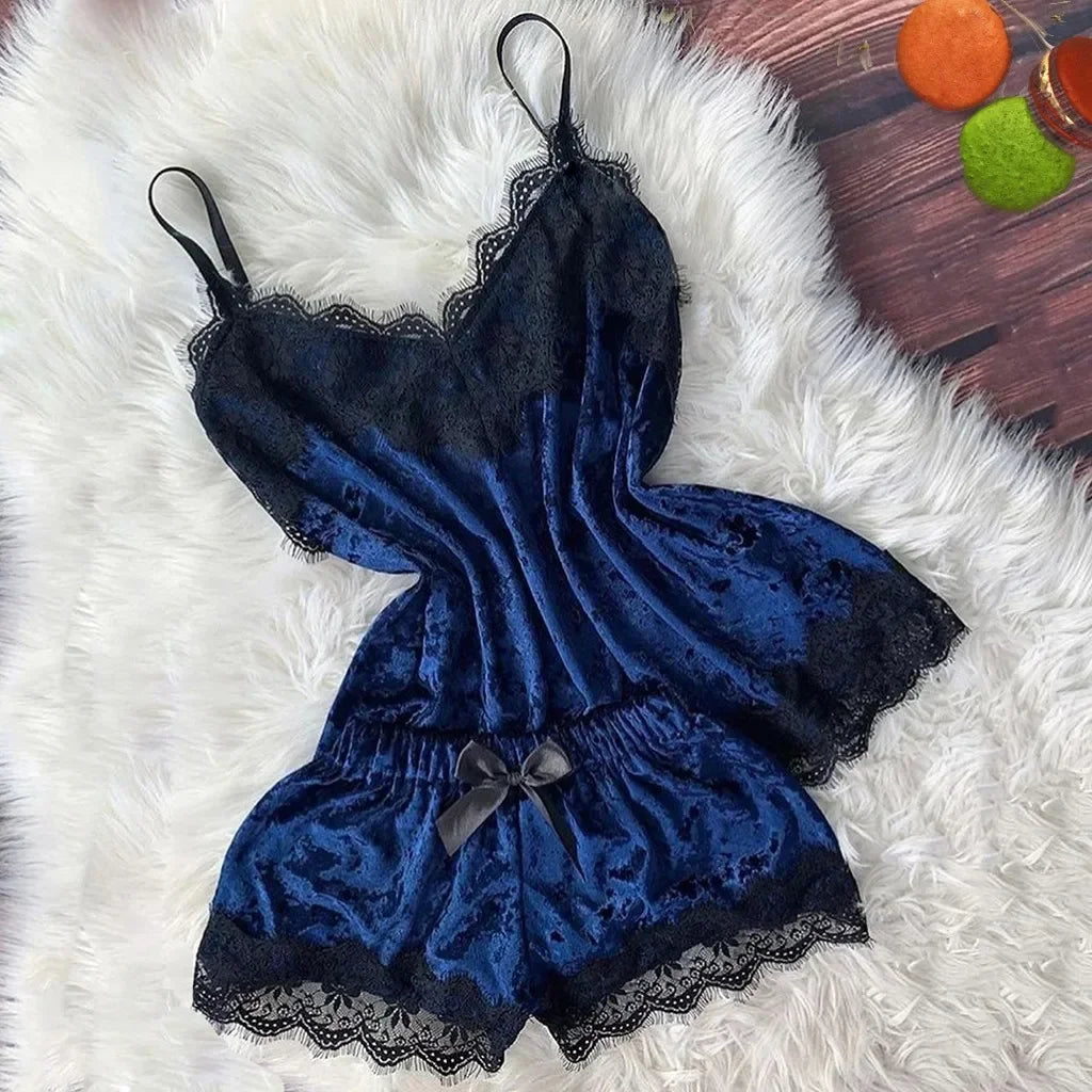 Ensemble Pyjama Velours Automne Hiver Femme Lingerie Sexy Vêtements de Nuit Mignon Débardeur et Short Ensembles Pyjama Loungewear