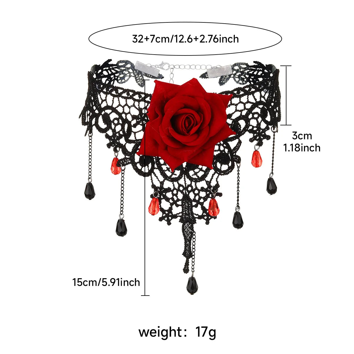 Collier ras-du-cou « rose épanouie en dentelle gothique » — style Lolita