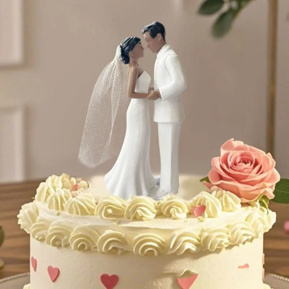 Anniversary Decoration Couple Wedding Cake Topper Elegant Creative Cake Toppers Dolls PVC White/Black Bride & Groom Figurines