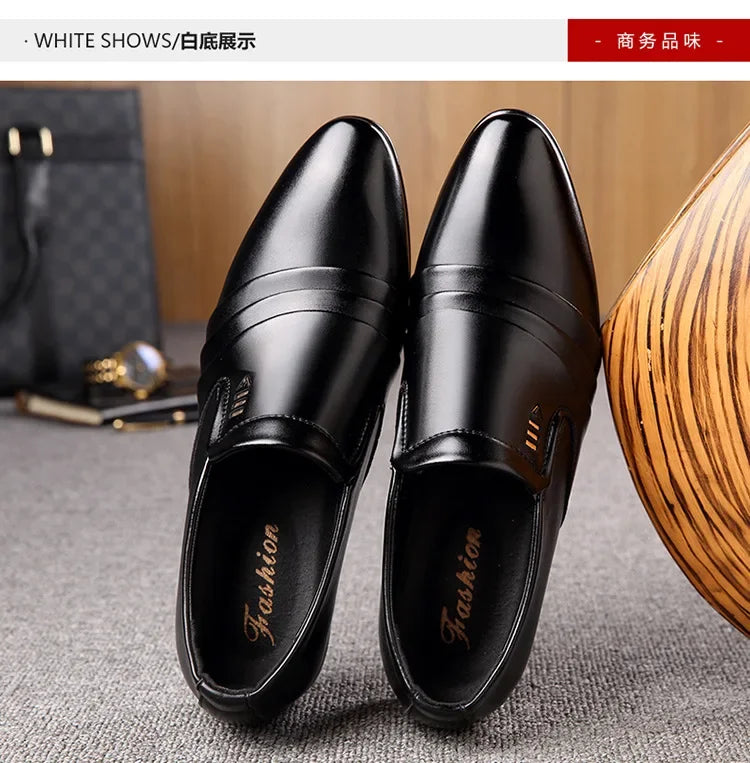 Chaussures habillées pour hommes en cuir PU, mocassins d'affaires tendance pour hommes, chaussures noires pointues Oxford respirantes pour mariage formel