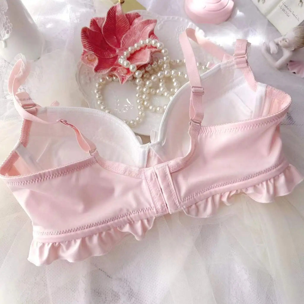 2023 New Arrival 100% Real Photo Lolita Fashion Kawaii Cute college girl Push Up Ruffle Bra Panties Set Underwear Brief Lingerie