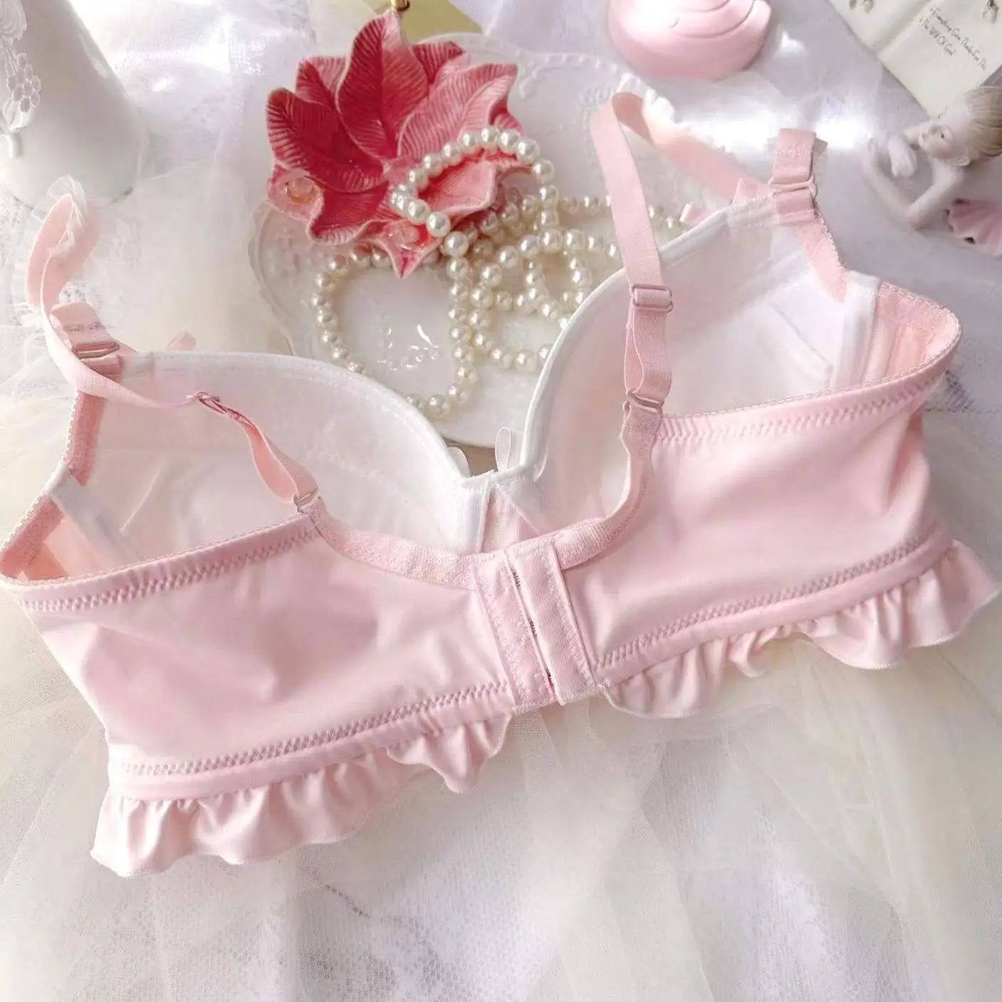 2023 New Arrival 100% Real Photo Lolita Fashion Kawaii Cute college girl Push Up Ruffle Bra Panties Set Underwear Brief Lingerie