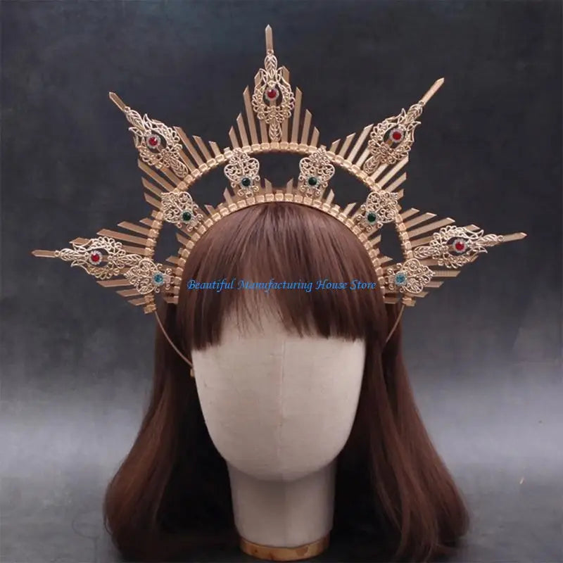 E56A Serre-tête gothique avec diadème, couronne de princesse en cristal pour fête de mariage