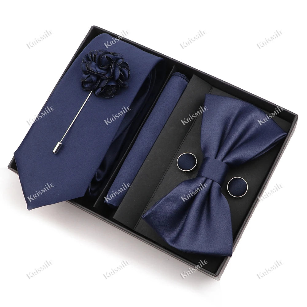 Men's Tie Box Gift Set | Necktie, Bow Tie, Pocket Square, Cufflinks & Brooch