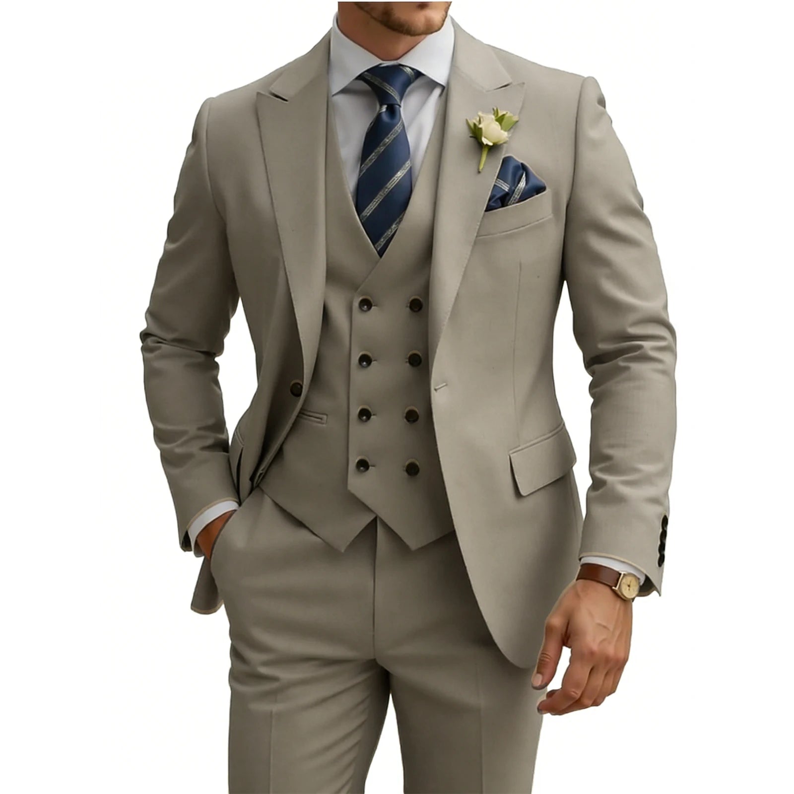 Costume 3 Pièces Slim Fit Homme Double Boutonnage Mariage Bal de Promo Costumes Formels Affaires Dîner Smoking