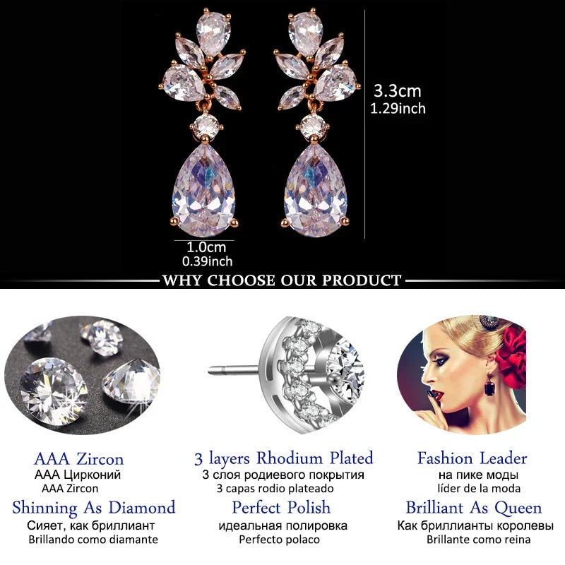 Romantic Cubic Zircon Dangle Drop Earrings — Bridal Wedding Jewelry
