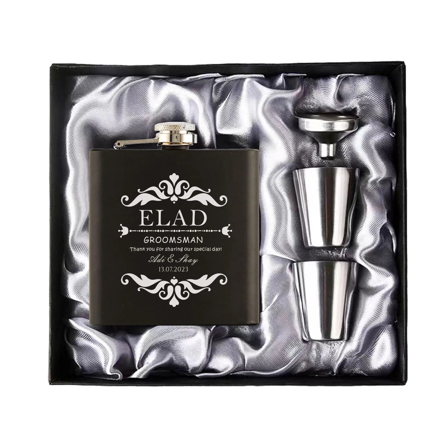 Personalized 6oz Hip Flask Set | Custom Name & Logo | Groom, Best Man & Groomsmen Gift