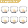 6Pcs Round Votive Candle Holders Glass Tealight Candle Holder Cup with LED Candles for Valentine's Day, Birthday Wedding Decor