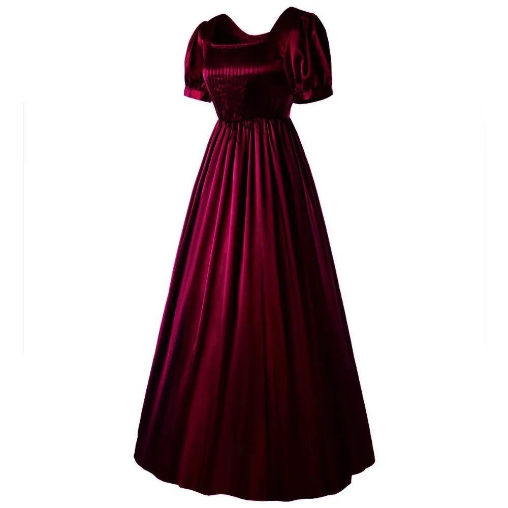Robe médiévale en satin - Robe de thé victorienne taille haute, costume de cosplay Renaissance pour Halloween et robe de bal gothique steampunk