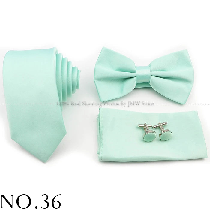 Ensemble cravate et nœud papillon violet bleu sauge vert en polyester, boutons de manchette et broche pour costume de marié, cravate de mariage, accessoire de chemise