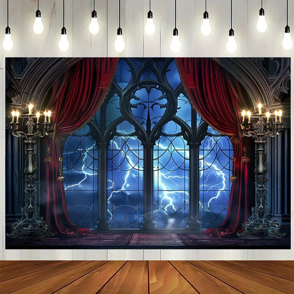 Gothic vampire medieval castle moon bat background cloth, Halloween party decoration background photo props