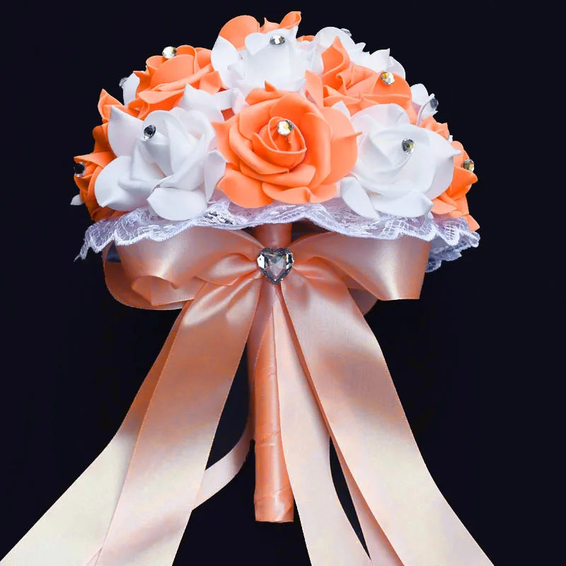 Bouquet de mariée de roses artificielles bleues et blanches faites à la main
