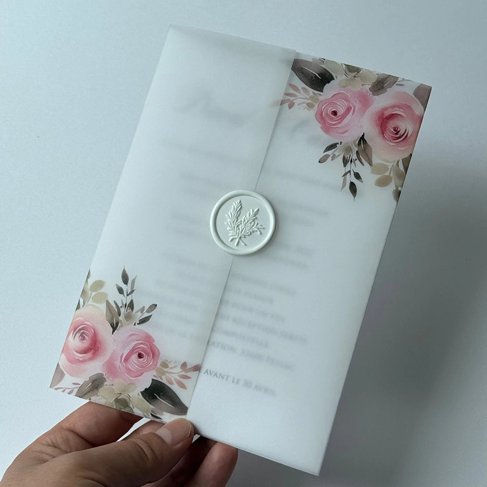 20pcs Watercolor flower Vellum  Wrap suitable for a 5 x 7 Wedding Invitation,vellum jacket,custom invitation