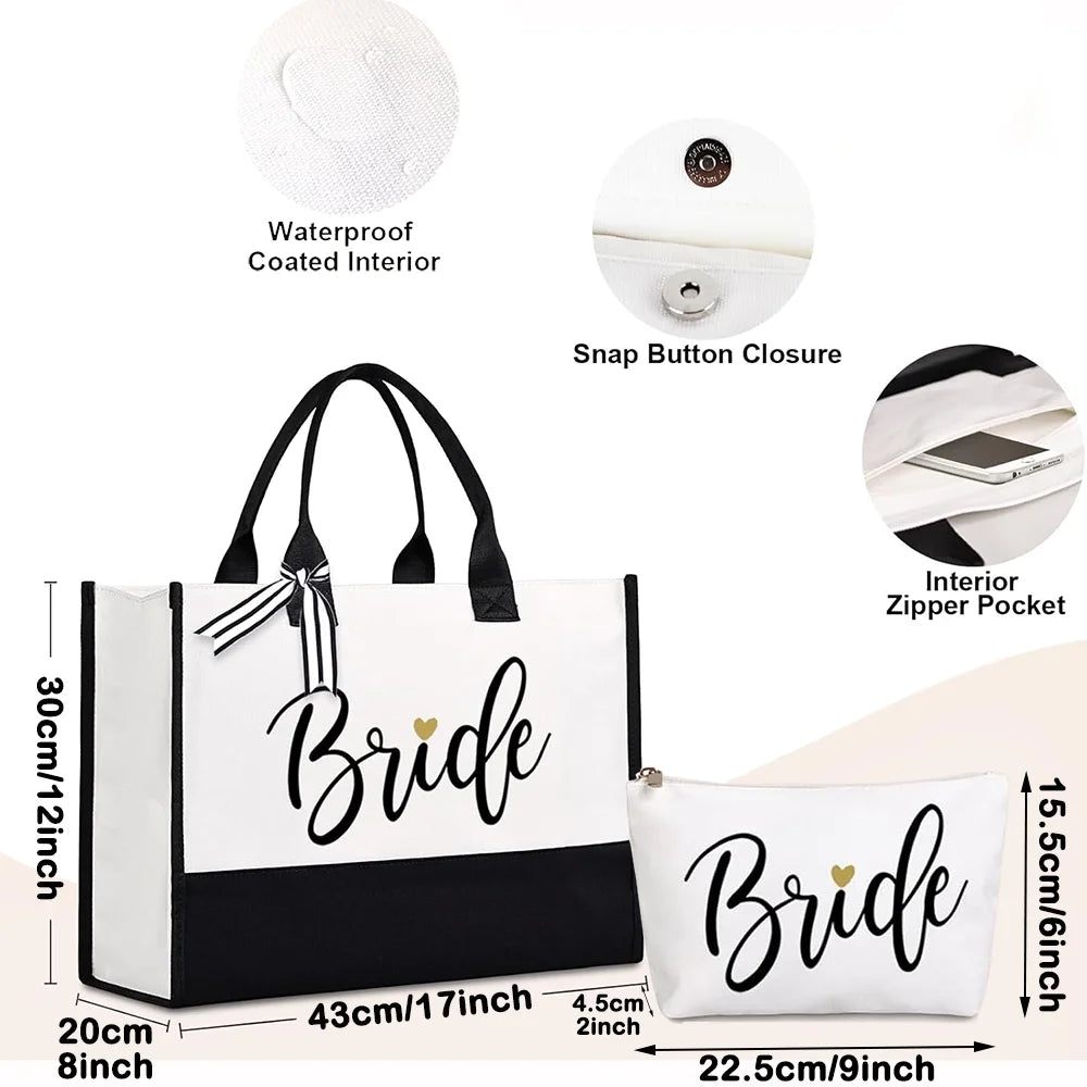 Bride Tote Bag & Makeup Bag Wedding Bride To Be Supplies Bridal Shower Gifts Bachelorette Party Engagement Honeymoon Accessories