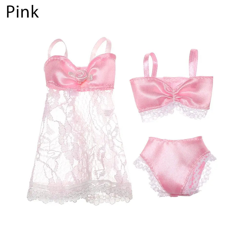 3 pièces/ensemble pyjamas colorés 3 en 1 vêtements sous-vêtements lingerie soutien-gorge robe dentelle accessoires de maison pour poupée 1/6