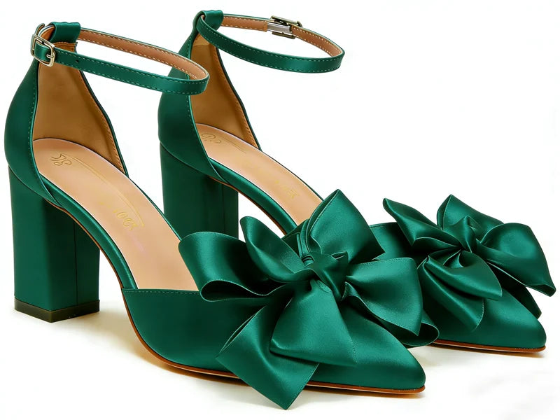 New Leather Solid Snow White Wedding Banquet Ball Thick Heel Pointed Hollow High Quality BowKnot High Heel Sexy Women's Shoes