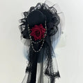 Mini haut de forme gothique Rose Veil - Chapeau élégant noir ou blanc pour usage quotidien, cadeau d'Halloween ou de Thanksgiving