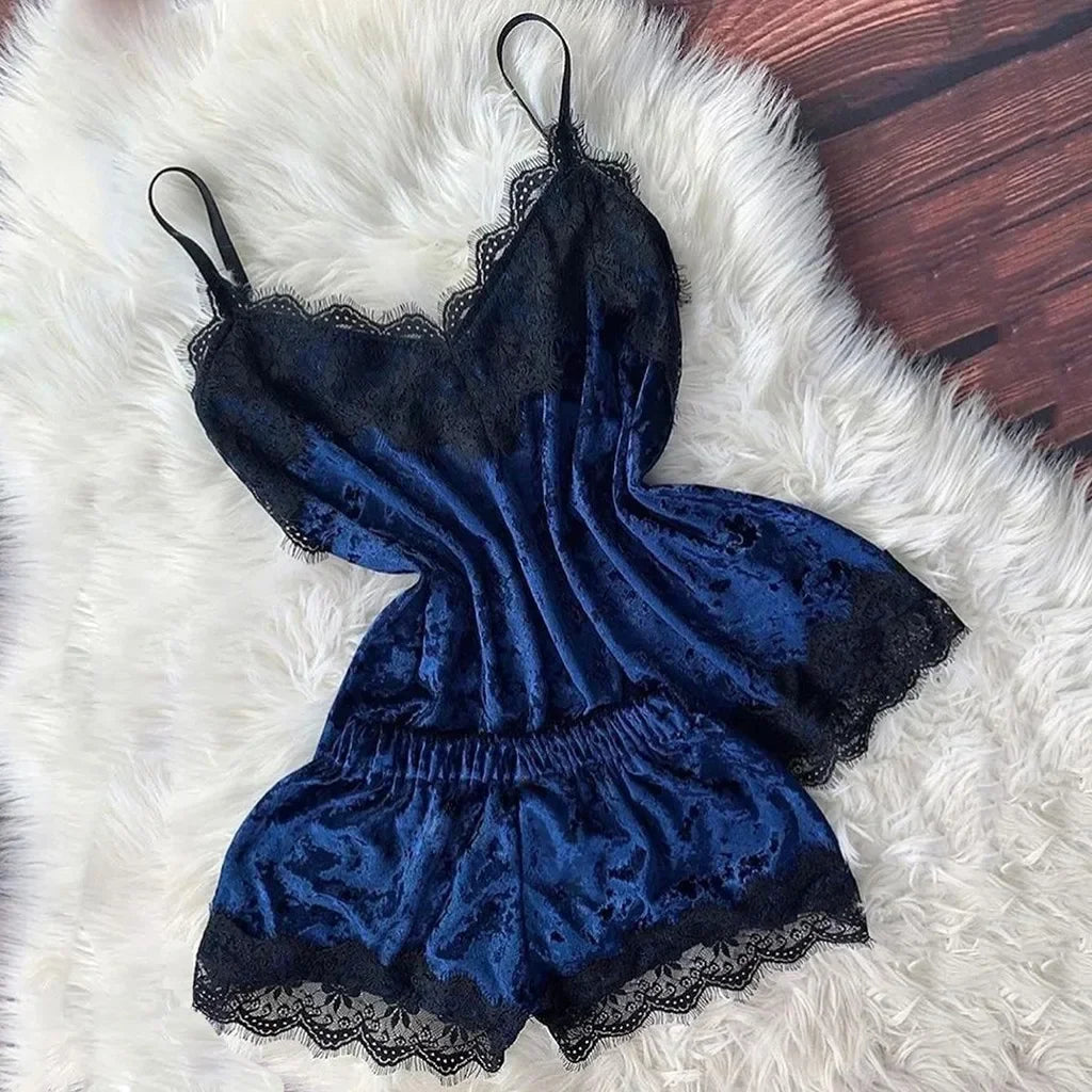 Ensemble Pyjama Velours Automne Hiver Femme Lingerie Sexy Vêtements de Nuit Mignon Débardeur et Short Ensembles Pyjama Loungewear