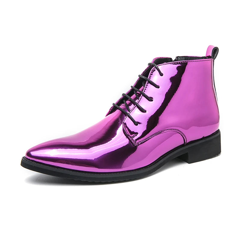 Bottes de luxe pour homme à paillettes, tendance, violettes, montantes, chaussures de mariage pour homme, bouts pointus, fermetures éclair, chaussures de ville pour homme, grande taille 47
