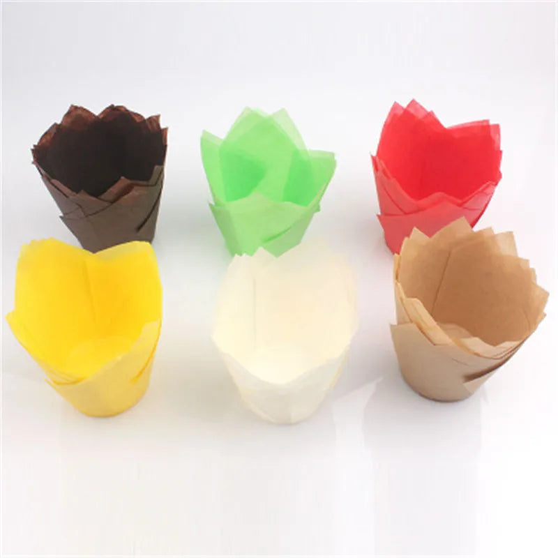 50x caissettes à cupcake de style journal, pour pâtisserie, mariage, caissettes tulipe, moule à muffins, papier sulfurisé, emballage de gâteau résistant à l'huile