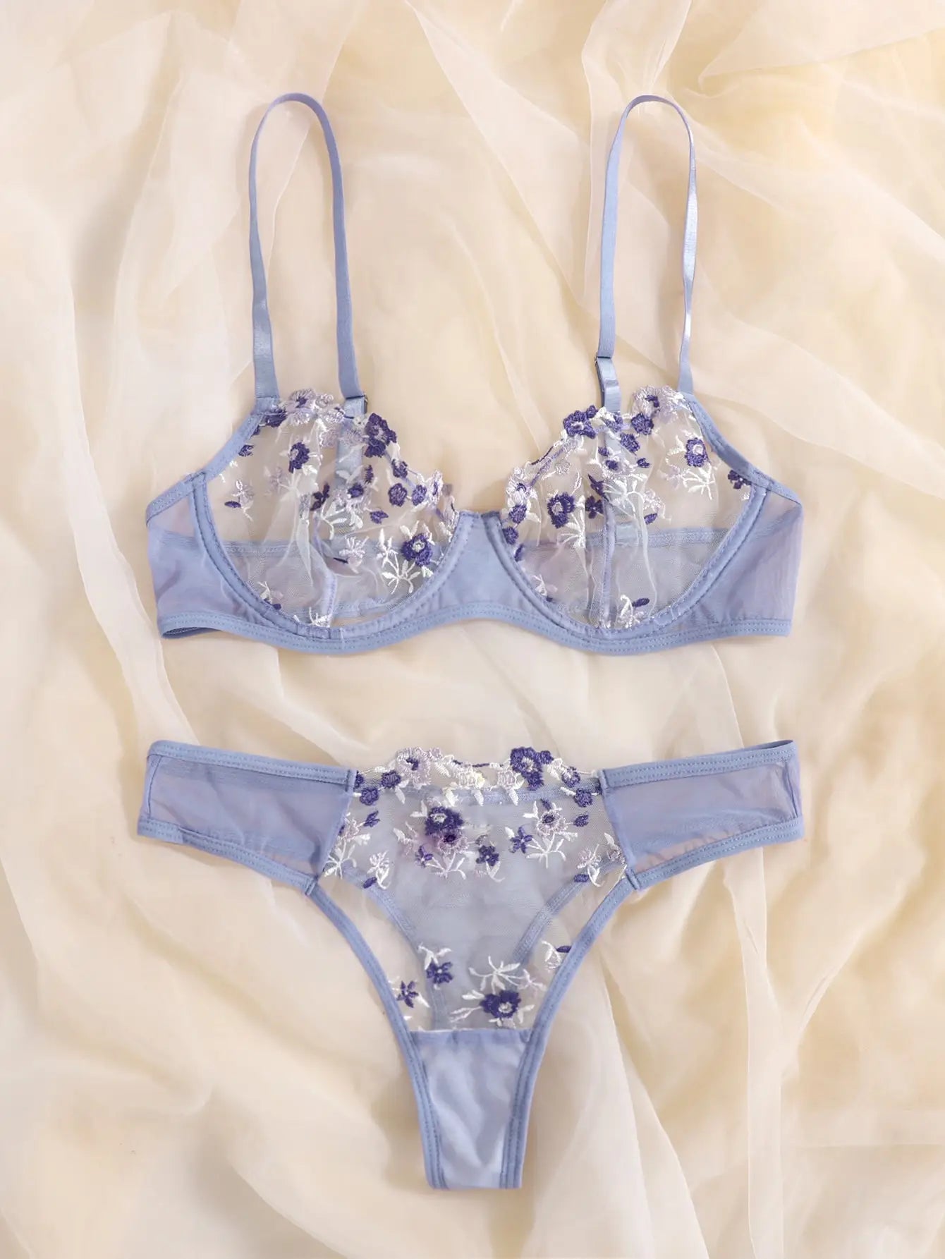 Lingerie Sexy Broderie Florale Sous-Vêtements Dentelle Transparente Court Kits de Soins de la Peau Ensemble Fée Délicate Femme 2 Pièces