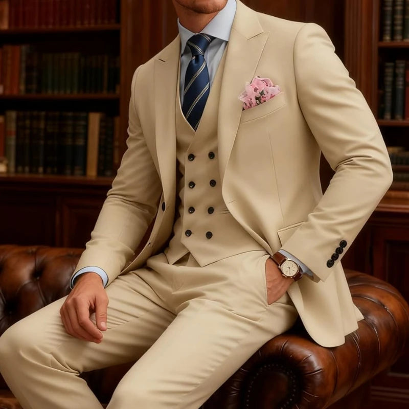 Costume 3 Pièces Slim Fit Homme Double Boutonnage Mariage Bal de Promo Costumes Formels Affaires Dîner Smoking