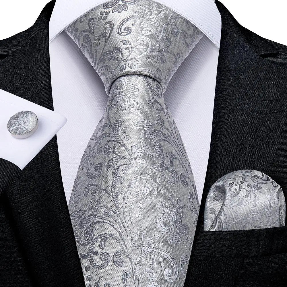 Silk Paisley & Floral Necktie Gift Set | Groom & Groomsmen Wedding Tie with Pocket Square & Cufflinks