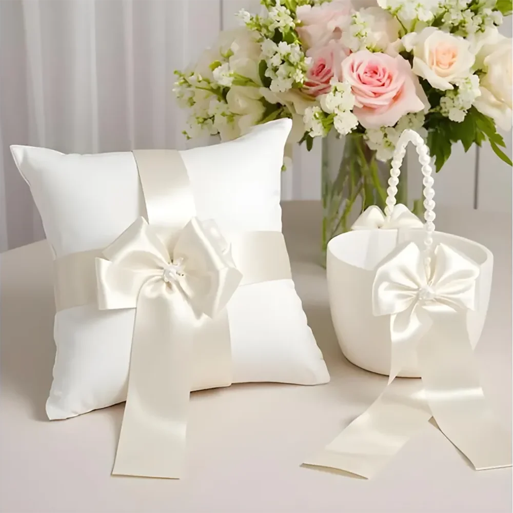 Panier de demoiselle d'honneur ivoire et oreiller de porteur d'alliance Accessoires de mariage Future mariée Fournitures de fête de bachelorette Décoration de jour de mariage