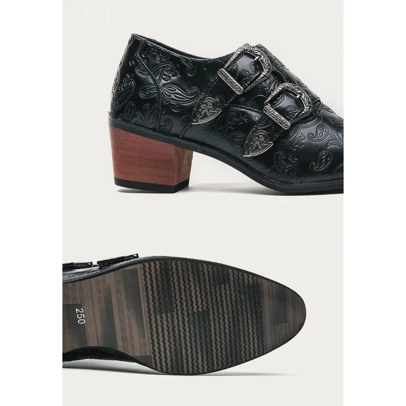 Chaussures de mariage pour hommes Tendance Coupe ajustée Pointues Talon haut Chaussures à enfiler Respirantes en cuir Chaussures habillées classiques vintage pour hommes