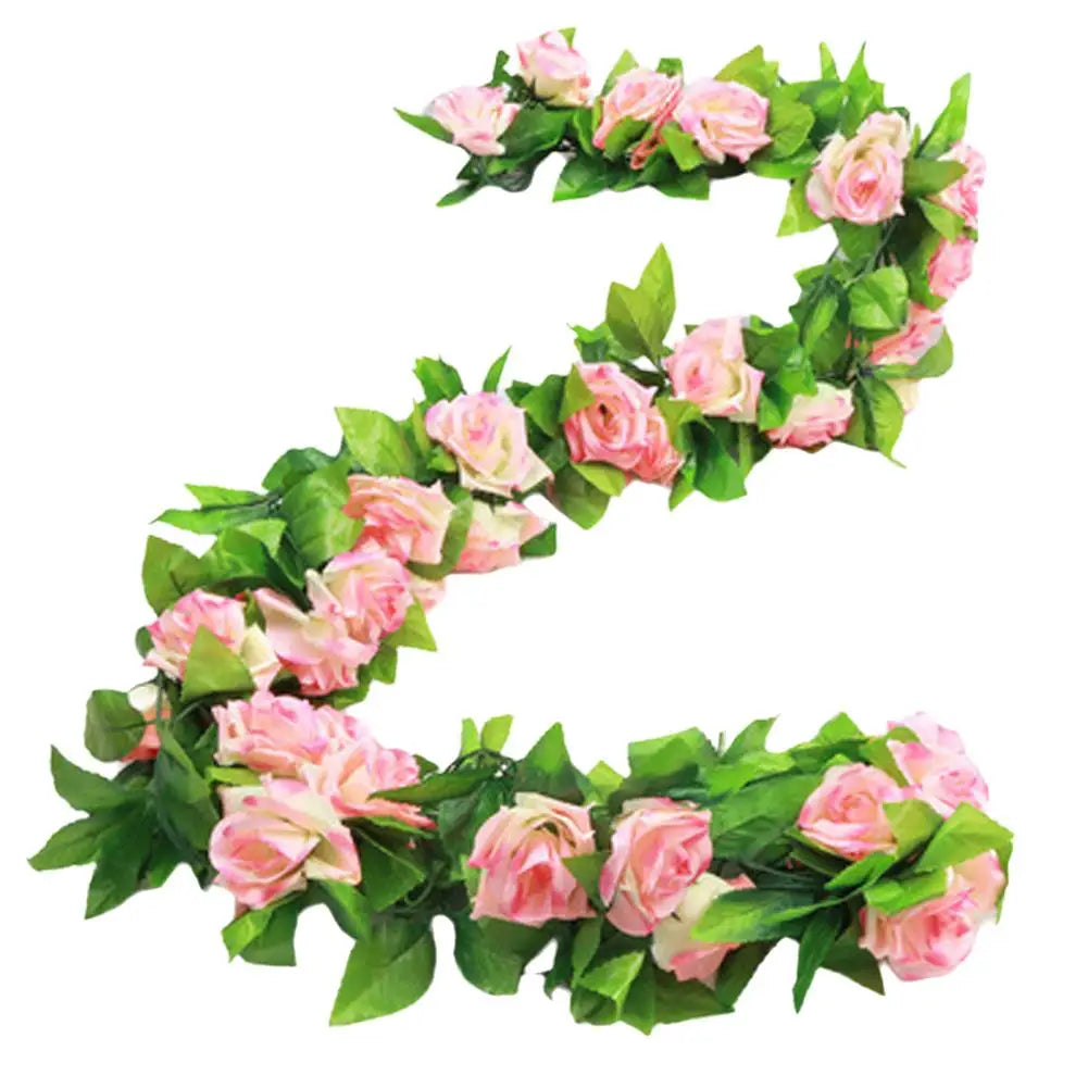 2.3M Guirlande de roses rouges artificielles en soie pour décoration de mariage, fausses fleurs pour la maison, décoration de chambre, vigne florale verte