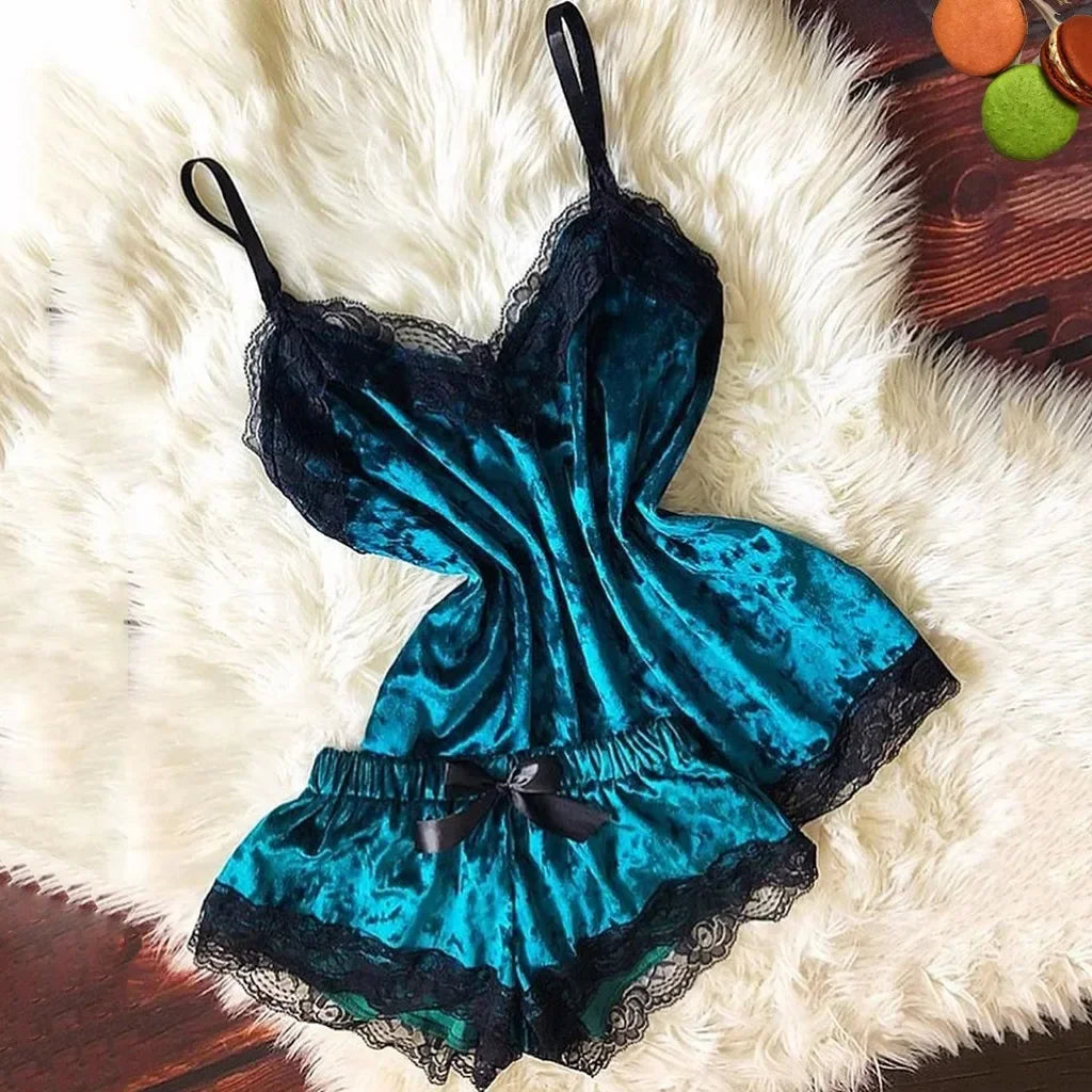 Ensemble Pyjama Velours Automne Hiver Femme Lingerie Sexy Vêtements de Nuit Mignon Débardeur et Short Ensembles Pyjama Loungewear