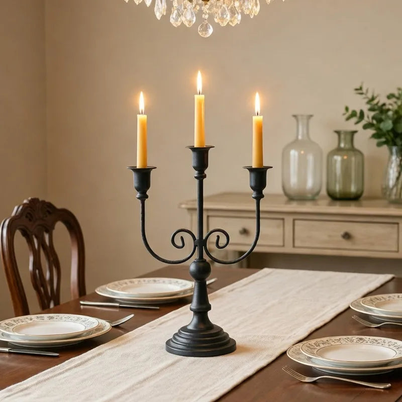 Chandelier en Métal Vintage, Bougeoir à 3 Bras/3 Coupelles avec Base Solide, Décoration de Mariage, Centre de Table Rétro pour Ornement de Table à Domicile