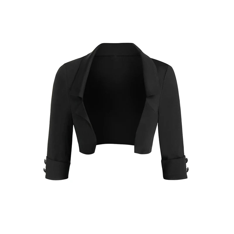 Ensembles de robes gothiques pour femmes 2025 – Veste courte unie ouverte sur le devant et robe croisée à lacets et boucles