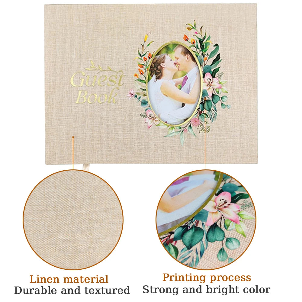 Personalized Wedding Guest Book Flowers Elegant Wedding Reception Signing Book Photo Album Signature Message Book Mariage Gift
