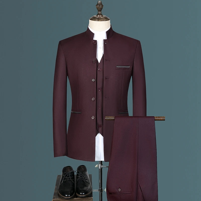 Costume homme pour hommes d'affaires jeunes et d'âge moyen, décontracté, à la mode et élégant, col montant simple, version coréenne de Zhongs