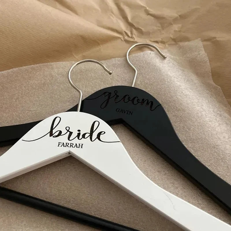 Personalized Engraved Wedding Hangers | Set of 2 Bride & Groom Wooden Hangers