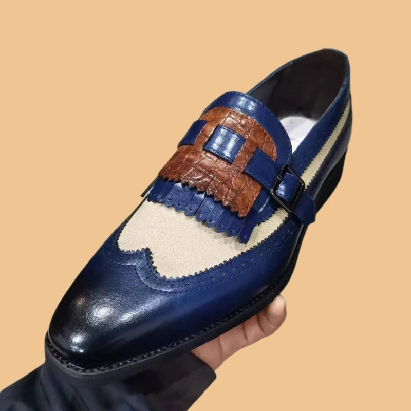Nouvelles chaussures mocassins pour homme avec pompons, bout rond, à enfiler, chaussures de ville pour homme, faites à la main, en cuir PU, élégantes, pour homme d'affaires