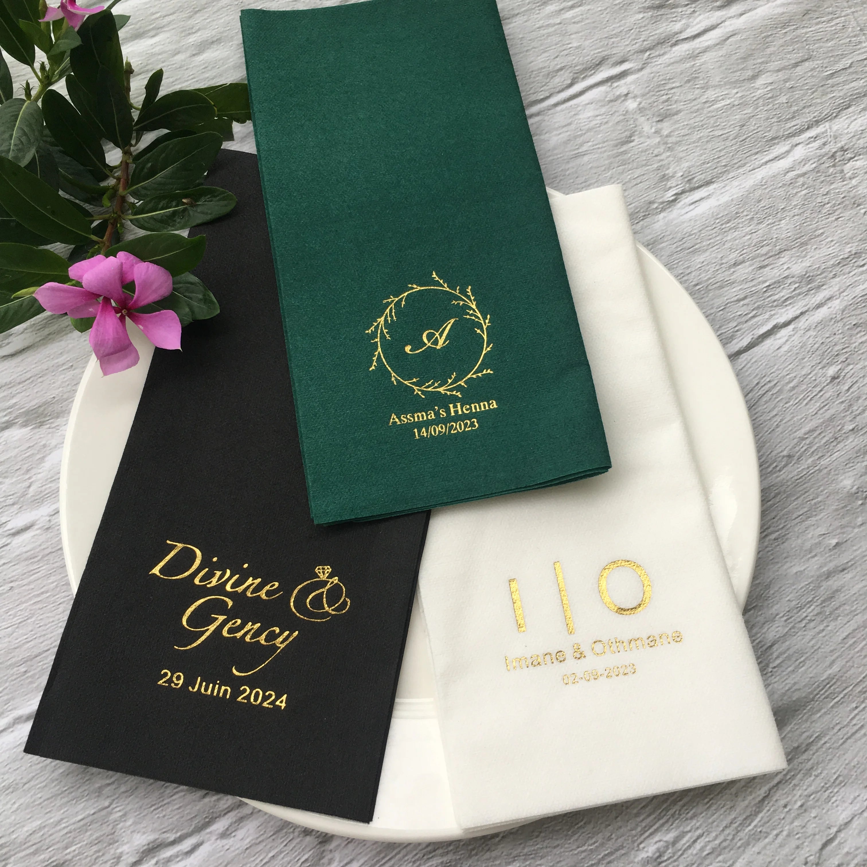 50pcs Personalized Napkins Wedding Engagement Party Table Dinner Decoration Custom Bar Napkins LOTS of COLORS Avail
