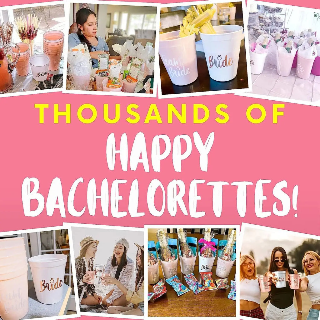 Lot de tasses en plastique pour enterrement de vie de jeune fille - Équipe de la mariée - Cadeau de douche nuptiale - Articles de fête pour enterrement de vie de jeune fille - Décoration de mariage
