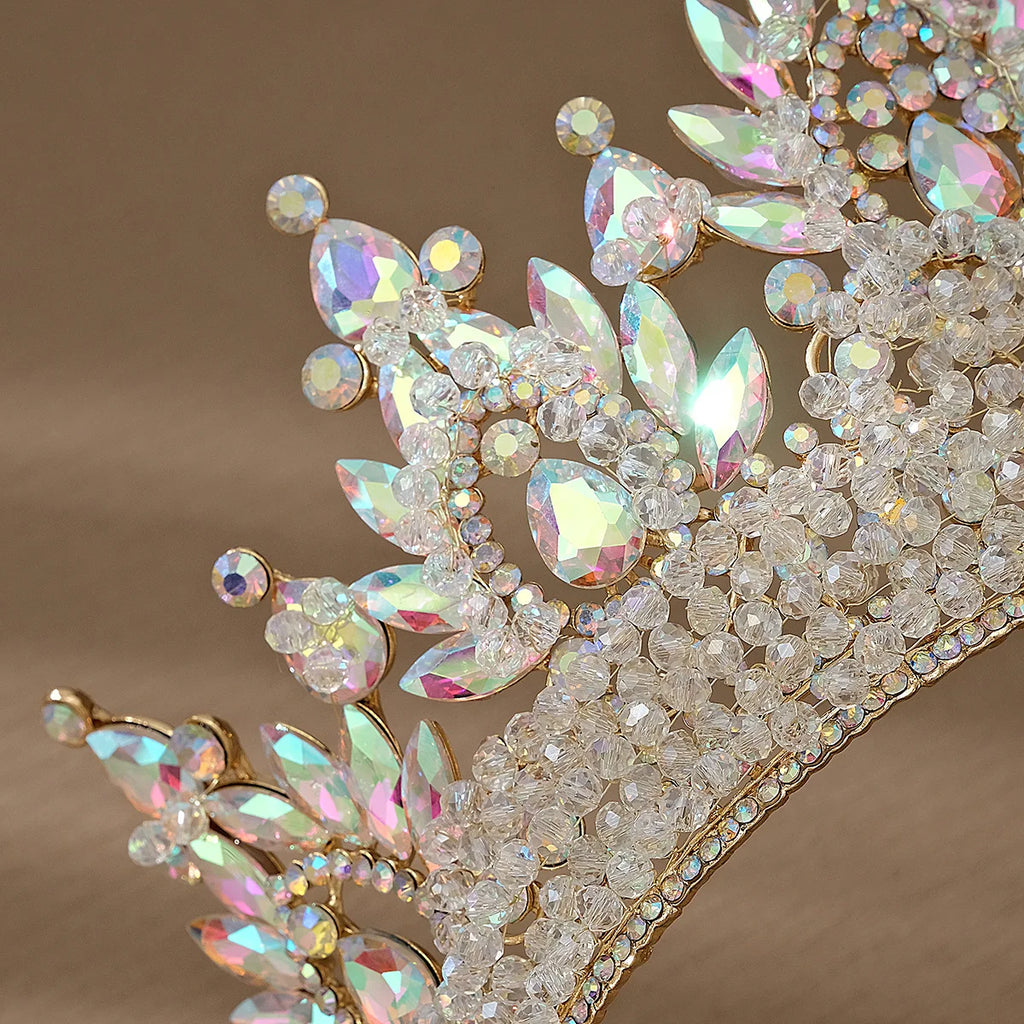 Accessoires de cheveux de mariage colorés roses, coiffe de concours de beauté, diadème de mariée Fait à la main en CRISTAL coloré avec perles