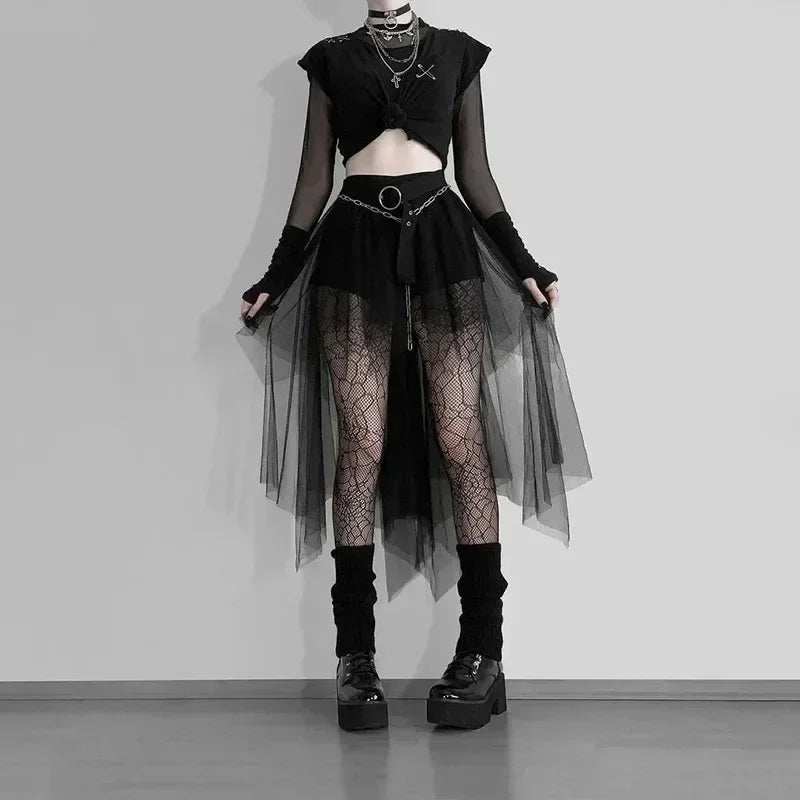 Jupes décontractées Punk Sexy en maille taille haute irrégulière pour femmes, nouvelle jupe polyvalente de style gothique européen et américain pour l'été