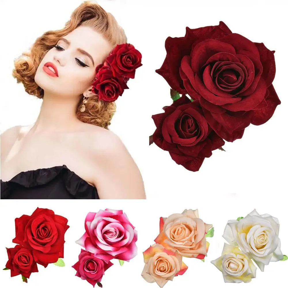 Accessoires de mariée élégants pour festival de mode Bijoux de cheveux de demoiselle d'honneur Double épingle à cheveux rose Pince à cheveux florale de mariée