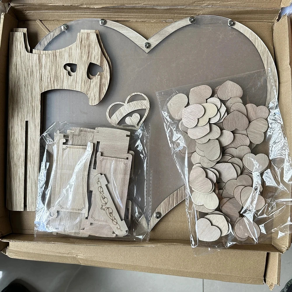Wedding Guest Book Wooden Sweet Heart-shaped Wedding Guest Book Engraved Transparent Guestbook Weddings Welcome Card Decoration