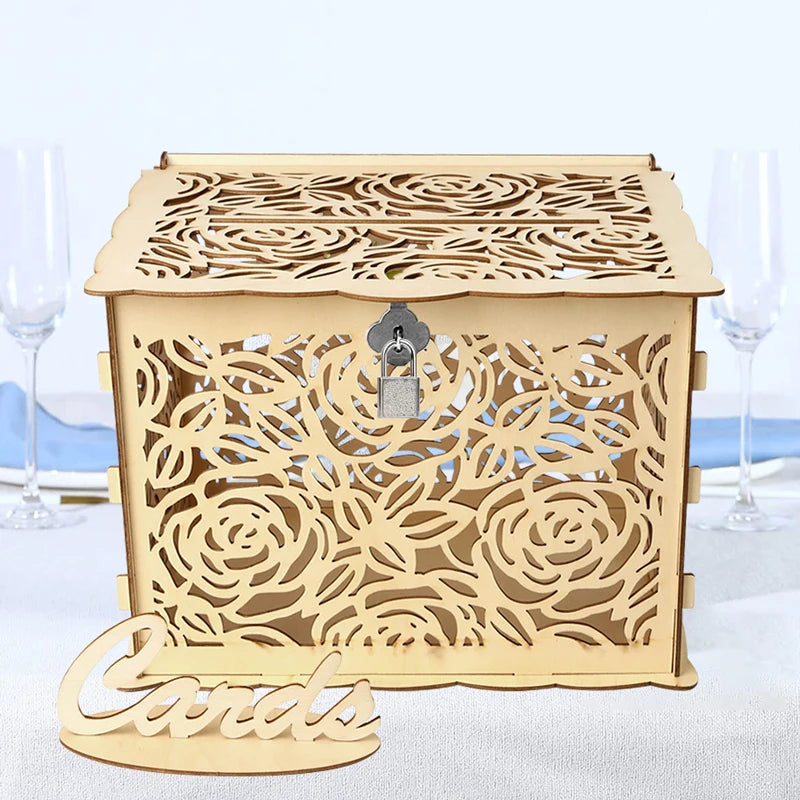 Urne de mariage en bois, grande boîte à monnaie avec serrure, boîte à cartes d'invitation de mariage pour fournitures de décoration d'anniversaire de mariage