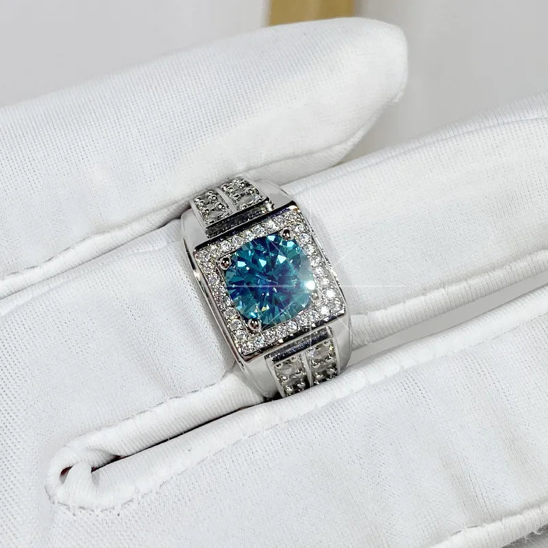 Bague de mariage ajustable ouverte pour homme en zircon bleu-vert pleine pavé, bijou tendance hipster pour le marié