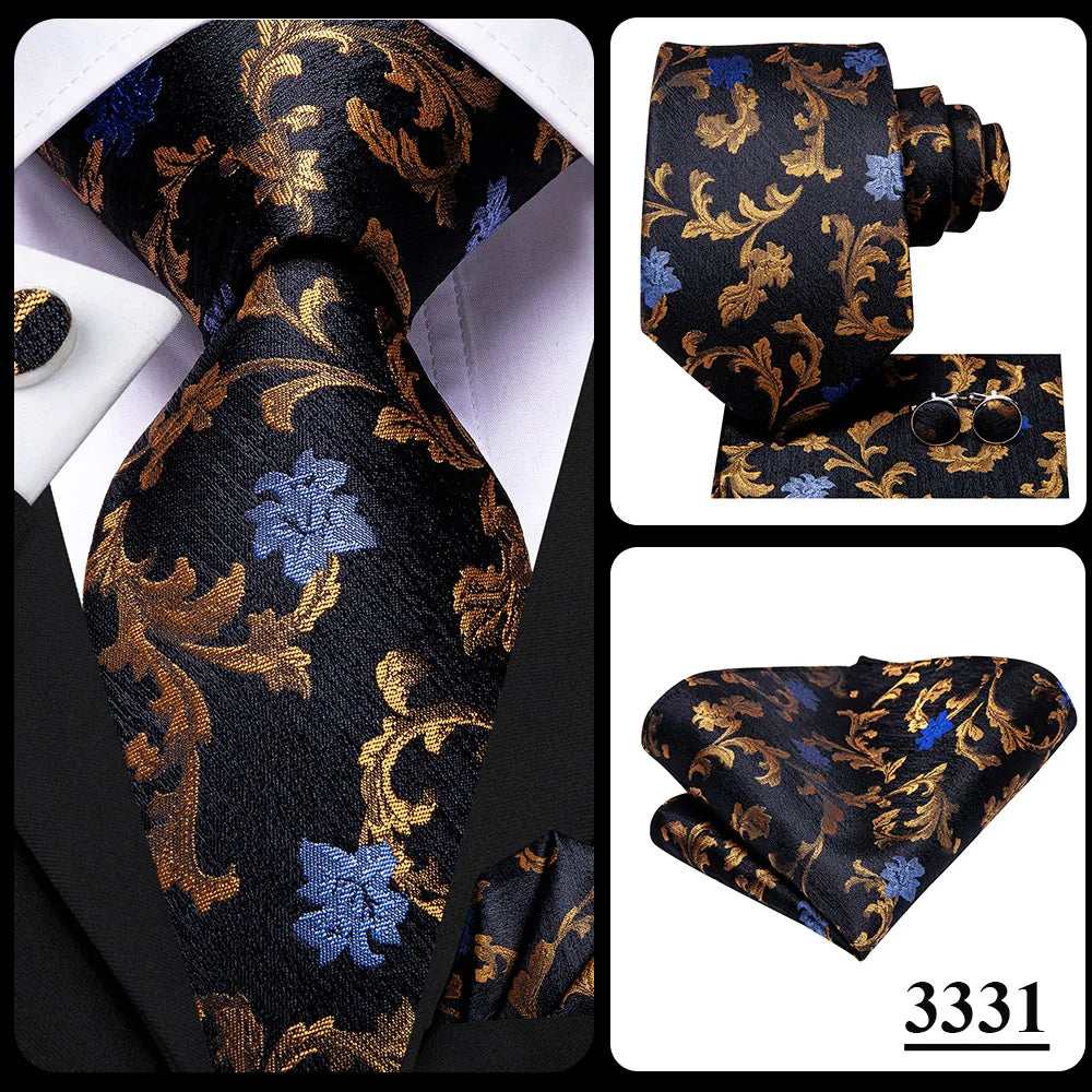 Silk Necktie Gift Set | Groom & Groomsmen Wedding Tie with Pocket Square & Cufflinks
